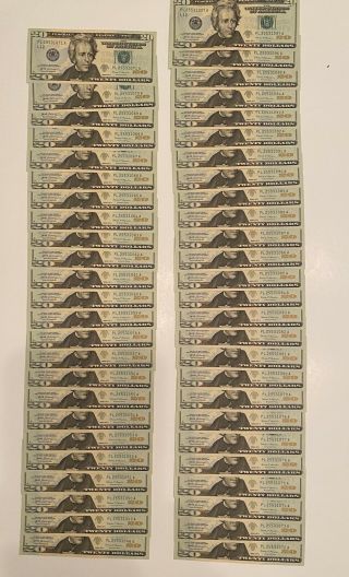 50 $20 Twenty Dollar Bills Uncirculated Consecutive Serial Numbered Dollar 2017a