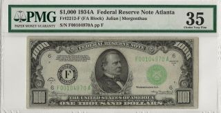 1934a $1000 One Thousand Dollar Bill Frn Pmg 35 Choice Very Fine " Atlanta "