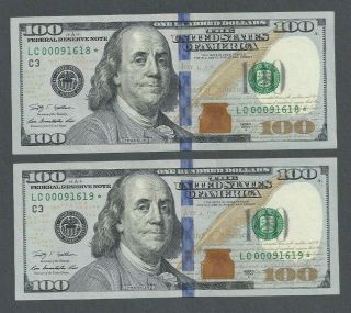 2 - 2009 Us $100 One Hundred Dollar Star Note Consecutive Low Serial Crisp S78