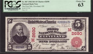 $5 1902 Red Seal The First National Bank Of Cleveland,  Ohio Ch 2690 Pcgs 63