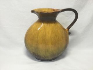 Vtg Blue Mountain Pottery Canada - Glazed Pitcher/jug - Yellow - Brown - 8”