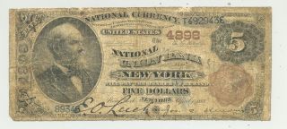 Ny Rarity$5 Second Charter 1882 Brown Back National Union Bank Of York 4898