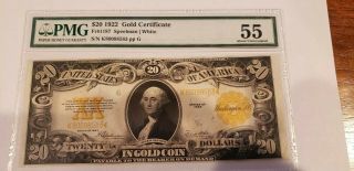 Pmg $20 1922 Gold Certificate Speelman/white 55 About Uncirculatef