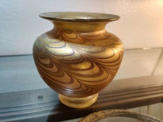Robert Held Pulled Feather Vase Studio Art Glass Iridescent Signed
