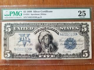 Ac Fr 281 1899 $5 Silver Certificate Pmg 25 Chief Note
