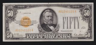Us 1928 $50 Gold Certificate Fr 2404 Vf - Xf (120)