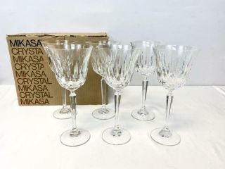 Set Of 6 Mikasa Lead Crystal Water Wine Goblets Interlude Ts110 Box