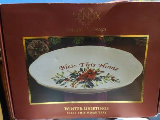 Lenox For The Holidays Red Cardinal Bird Winter Greetings Bless This Home Tray