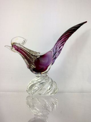 Vintage Mid Century Art Glass Bird Pheasant Sculpture Archimede Seguso Murano