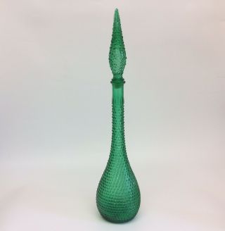 Empoli Italy Emerald Green Glass Diamond Genie Bottle.  Measures 57cm Tall Vgc.