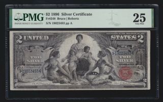 Us 1896 $2 Education Silver Certificate Fr 248 Pmg 25 Vf (493)