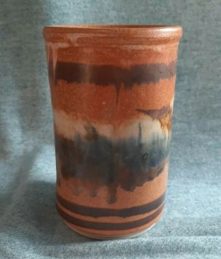 Hand Thrown Art Pottery Tumbler Cup/pencil Holder/vase,  Glazed Inside,  Signed