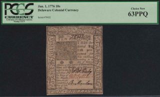 De - 79 Pcgs 63ppq 10 Shillings Jan.  1,  1776 Delaware Colonial Note