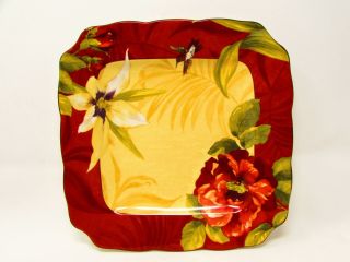 Belize By 222 Fifth (pts) Dinner Plate Square Red White Floral Yellow Background
