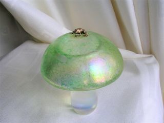Early John Ditchfield Glasform Iridescent Toadstool With Gold Plated Frog Label