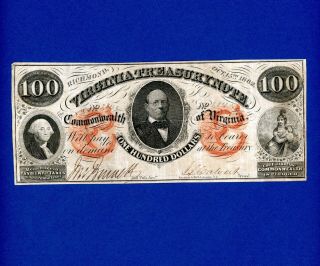 1862 $100 Virginia Treasury Richmond Rare Note F 444 Cr6