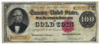 Series Of 1882 Gold Note $100 One Hundred Dollar Bill Us Certificate Gold Coin