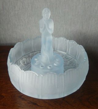 Vintage Art Deco Sowerby Glass Nude Seated Lady Frog & Bowl - Blue & Pink