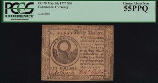 Cc - 70 " The United States " Pcgs Au55 Ppq $30 May 20,  1777 Continental Currency