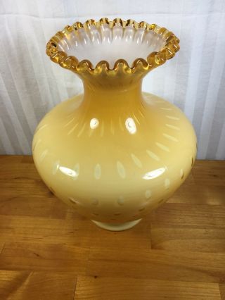 Large Fenton Honey Amber Bubble Optic Ruffled Vase 11” (s)
