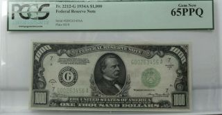 1934a $1,  000 Federal Reserve Note Chicago Fr 2212 - G Pcgs Currency 65ppq - B