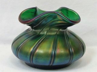 Fine Art Nouveau Jugendstil Loetz Green Iridescent Lustre Glass Vase