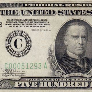 Vintage U.  S.  Philadelphia 1934a $500 Five Hundred Dollar Bill Fr2202 1000 51293a