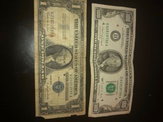Old 100 Dollar Bill 1957 B And 1 Dollar Bill 1990