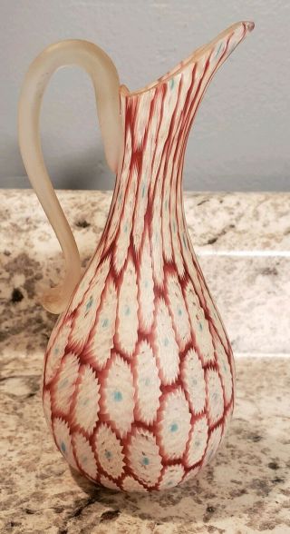 Murano Millefiori Glass Vase/pitcher With Handle 6 "