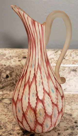 Murano Millefiori Glass Vase/Pitcher With Handle 6 