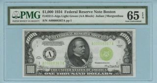1934 $1000 Boston Fr.  2211 - B - Light Green Seal - Pmg Listing & Pix - Wonder - Note