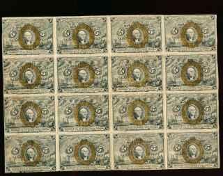 Fr1233 Sheet Of 16 - 5¢ Fractional Currency - - 2nd Issue - - Grade - 1863