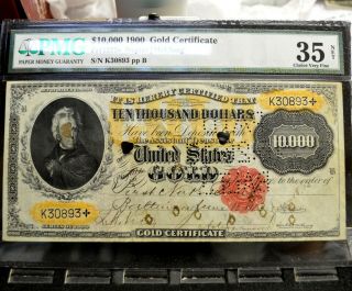 1900 $10,  000 Gold Certificate ✪ Pmg Ch - Vf - 35 Net ✪ Fr - 1225e Cancelled ◢trusted◣
