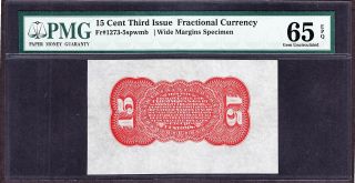 Us 15c Fractional Currency Specimen Red Back Fr 1273 - 54sp Pmg 65 Epq Gem Ch Cu