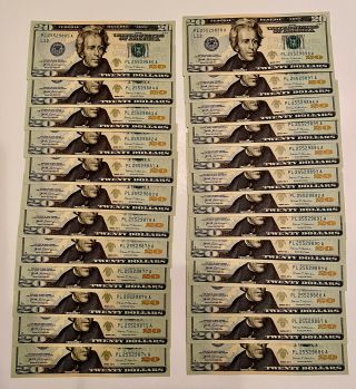 25 Crisp Uncirculated 2017 A Consecutive Serial Numbers $20 Dollar Bills