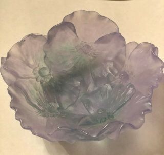 Daum Coupelle Pate De Verre Crystal Mauve Lilac Fleur Flower Bowl