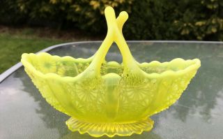 Davidson Vaseline Yellow Glass Posy Bowl,  Basket,  Lady Chipendale,  Primrose