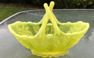Davidson Vaseline Yellow Glass Posy Bowl,  Basket,  Lady Chipendale,  Primrose 3