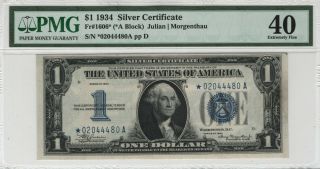 1934 $1 Silver Certificate Star Note Currency Fr.  1606 Funny Back Pmg Xf 40