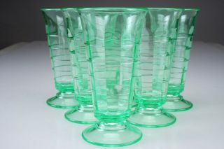 Rare Set 6 Large Art Deco Indiana Iced Tea Room Green Tumbler Glasses