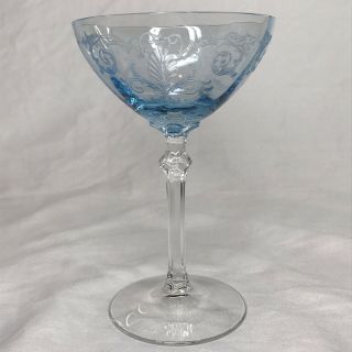 Vintage Fostoria Versailles Azure Blue Tall Champagne Goblet Clear Stem