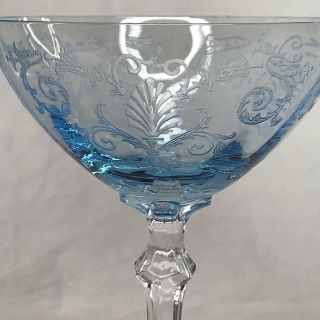 Vintage Fostoria Versailles Azure Blue Tall Champagne Goblet Clear Stem 2