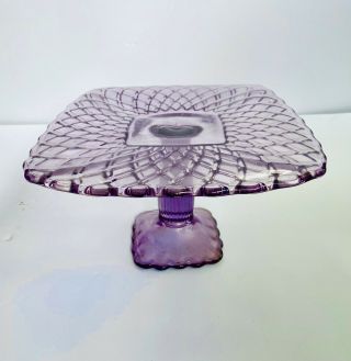 11” Trellis Square Le Smith Glass Amethyst Purple Pedestal Cake Stand Plate
