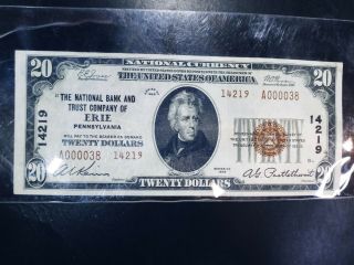 $20.  Series 1929 National Bank And Trust Company Of Erie Pa Note Bill