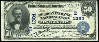 $50.  00 1902 Date Back Blue Seal American Exchange Bank York City Ny Ch 1394