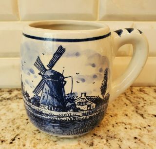 Vintage Delft Blue Windmill Coffee Tea Mug Cup Handpainted Holland; Cond