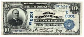 1902 Bs Date Back $10 The Mellon Nb Of Pittsburgh Pennsylvania 6301 Xf Y00006282
