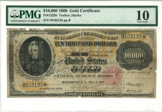 1900 - $10,  000.  00 Gold Certificate - Vg - 10 Pmg