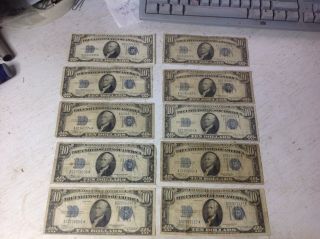 10 - 1934 $10 Ten Dollar Silver Certificates Note Blue Seal Circulated