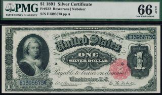 Fr.  222 1891 $1 Martha Silver Certificate Pmg 66epq